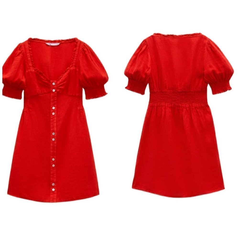 ZARA MINI LINEN DRESS SS22 RED | 8372/072